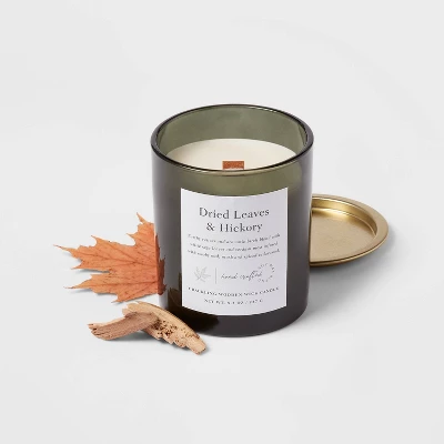 Clear Colored Glass with Woodwick and Brass Metal Inset Lid Dried Leaves + Hickory Candle Green - Threshold™ Clear Colored Glass With Woodwick And Brass Metal Inset Lid Dried Leaves + Hickory Candle Green - Threshold™ -Outdoor Furniture Store GUEST 08a8f017 4656 4cfc 916f 24f9e984c4ec
