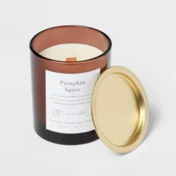 Clear Colored Glass With Woodwick And Brass Metal Inset Lid Pumpkin Spice - Threshold™ -Outdoor Furniture Store GUEST 0f1ab2d8 1770 4918 b056 6328d597fa18
