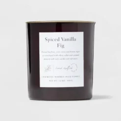 Clear Colored Glass With Woodwick And Brass Metal Inset Lid Spice Vanilla Fig Candle Purple - Threshold™ -Outdoor Furniture Store GUEST 80884ab1 75d4 4adc 8675 96b625da6f8e