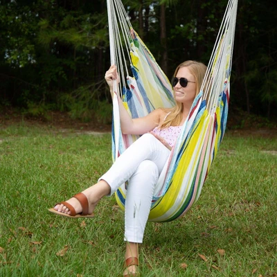 3.3' Cushioned Outdoor Hammock Chair with Spreader Bar Summer Stripe Yellow/Red/Blue - Threshold™ 3.3' Cushioned Outdoor Hammock Chair With Spreader Bar Summer Stripe Yellow/Red/Blue - Threshold™ -Outdoor Furniture Store GUEST 83412c5a d59f 435e 88ab 84d390d5e9e0