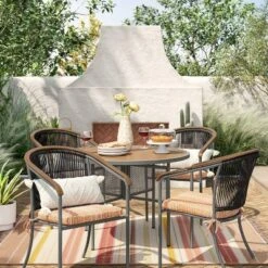 Outdoor Furniture Store 19 5'x7' Textural Stripe Rectangular Woven Outdoor Area Rug Light Pink - Threshold™