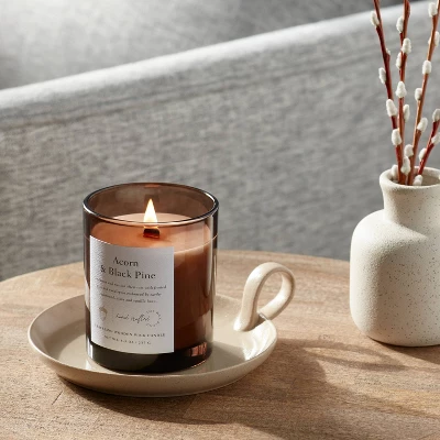 Clear Colored Glass with Woodwick and Brass Metal Inset Lid Acorn + Black Pine Candle Brown - Threshold™ Clear Colored Glass With Woodwick And Brass Metal Inset Lid Acorn + Black Pine Candle Brown - Threshold™ -Outdoor Furniture Store GUEST e189330d 1f2c 4a26 979b 7ad00cdc2948